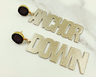 Vanderbilt Gold Tone ANCHOR DOWN Earrings with Black Druzy