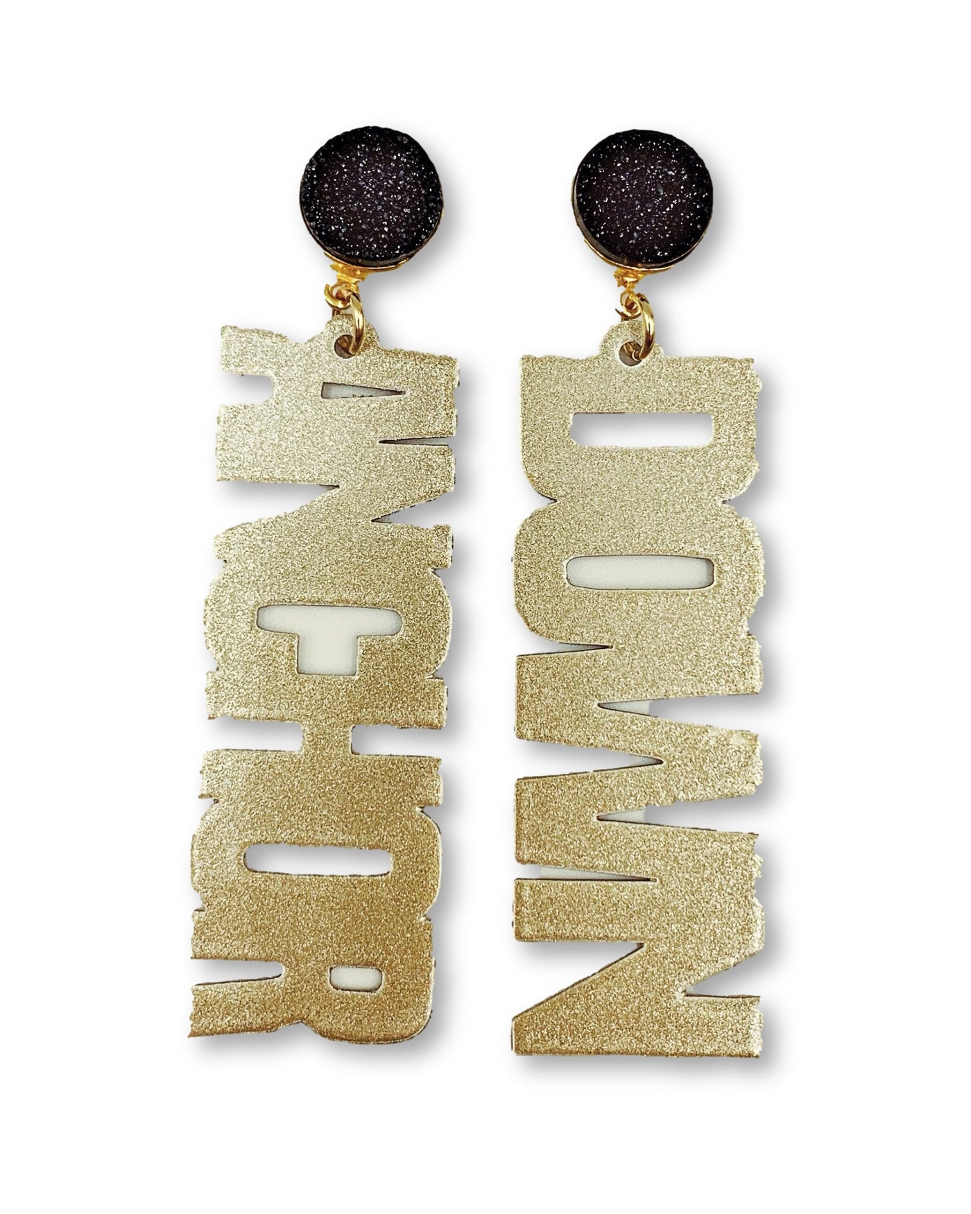 Vanderbilt Gold Tone ANCHOR DOWN Earrings with Black Druzy